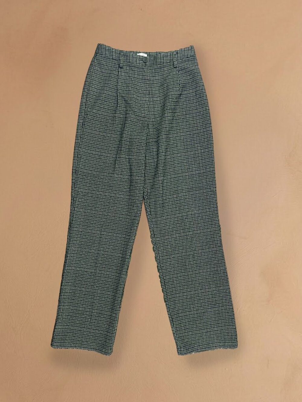 High Rise Wide Leg Houndstooth Pleated Tailored Trousers